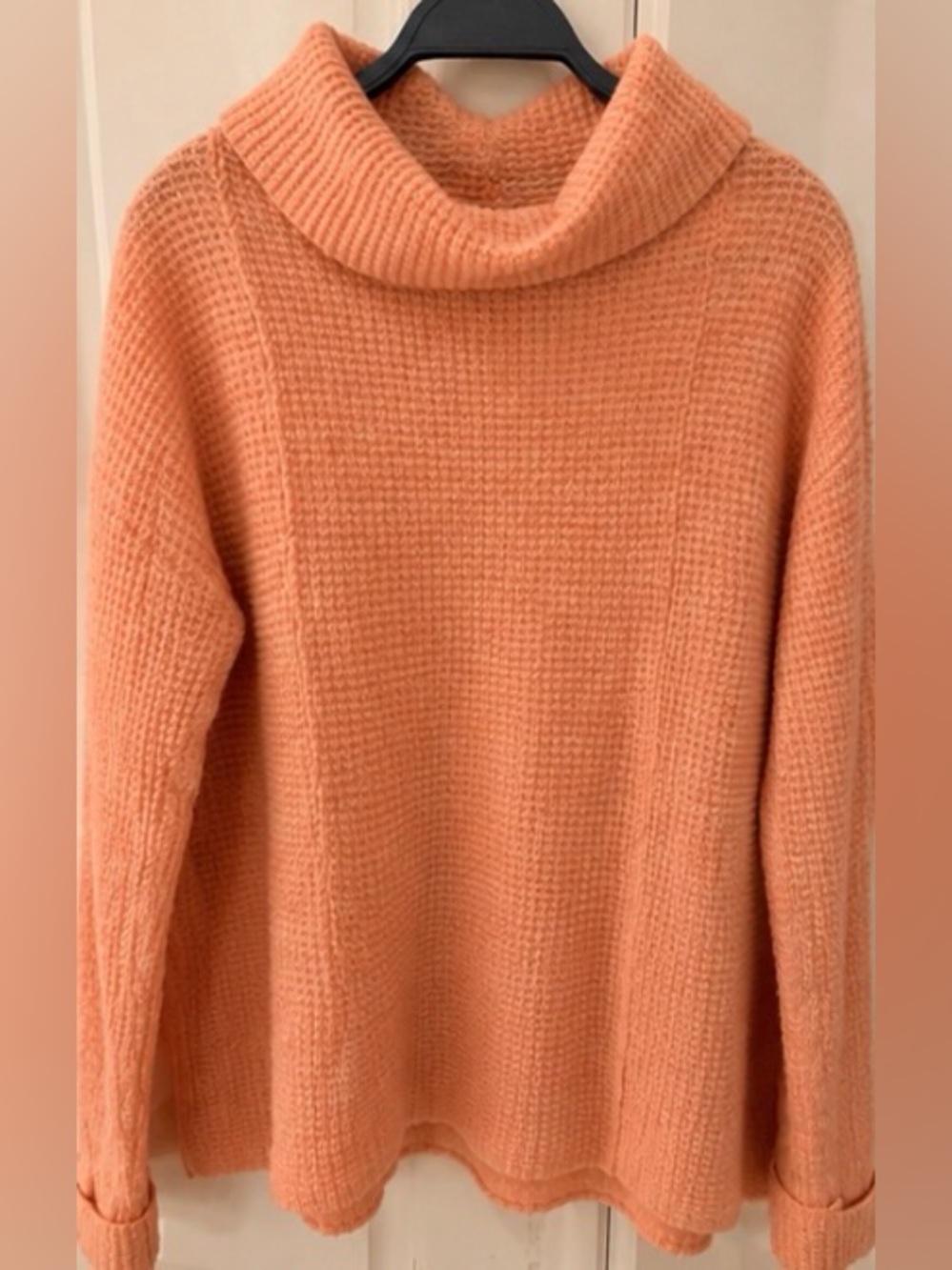 Free People Peach Cowl Neck Waffle Knit Sweater
